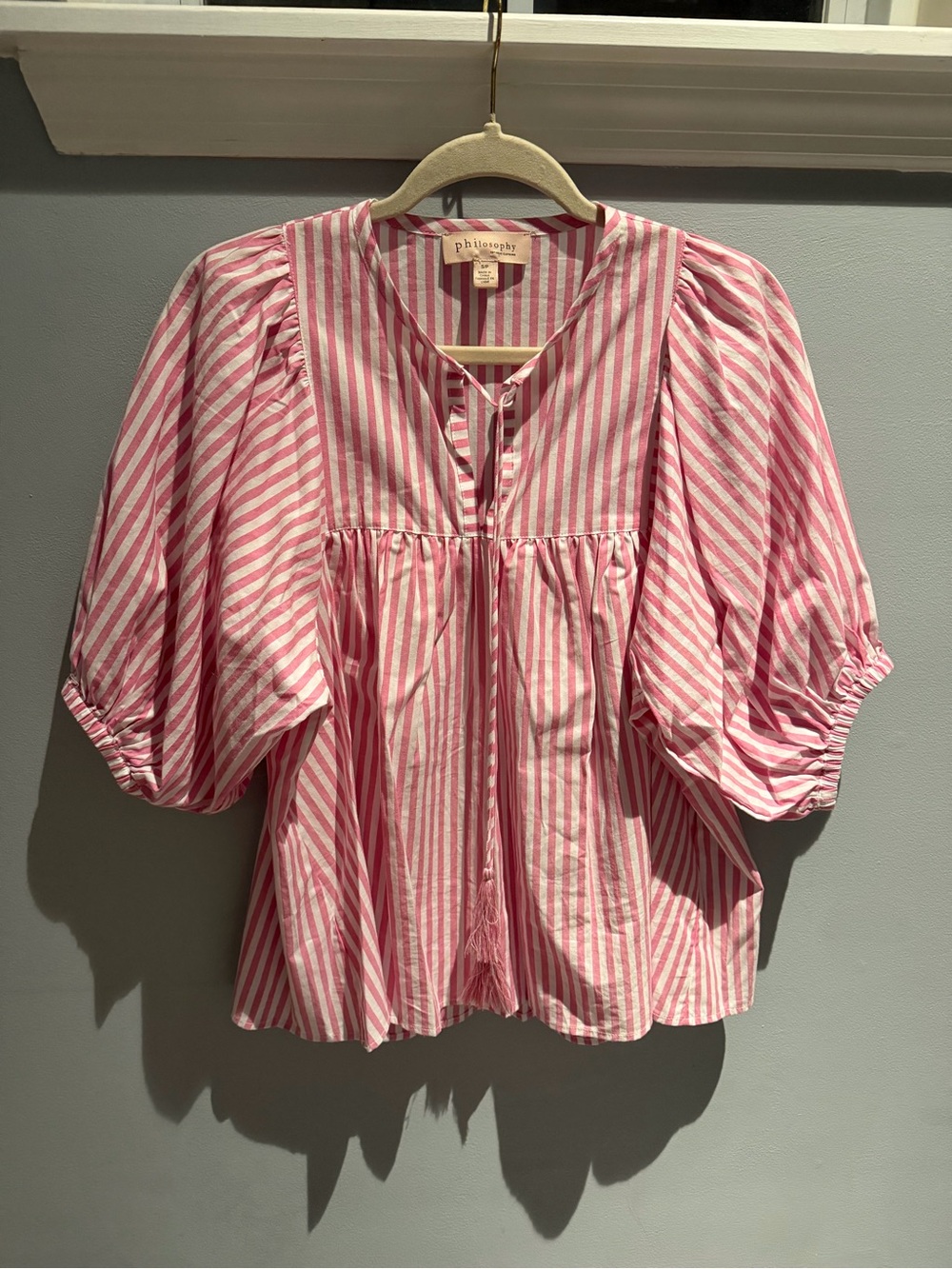 Philosophy Pink & White Striped Puff-Sleeve Blouse